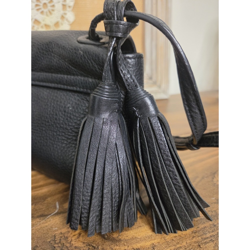 Tory Burch Black Pebbled Leather Thea Messenger Bag Flap Crossbody Purse Tassels - Picture 13 of 16